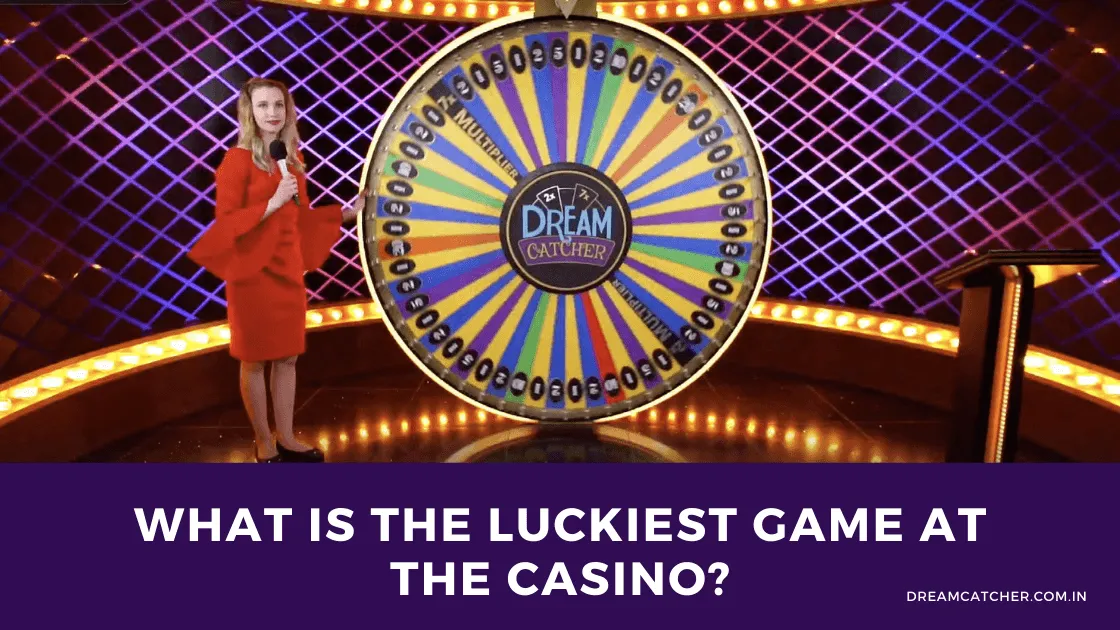 Female host presenting the Dream Catcher casino game wheel